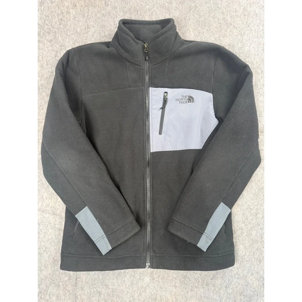 The North Face Fleece Jacket Mens M Black Polyester Full Zip Pocket Outdoor Hike